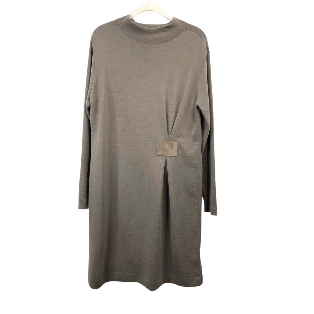 Lafayette 148 100% wool shift mock neck dress Size M brown long sleeves corpcore - Picture 2 of 7